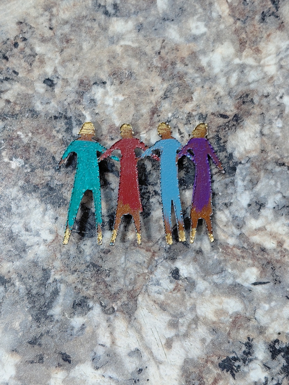 Vintage Gina Designs of Napa Valley Metal Friendship Cut Out Figures Pin Brooch